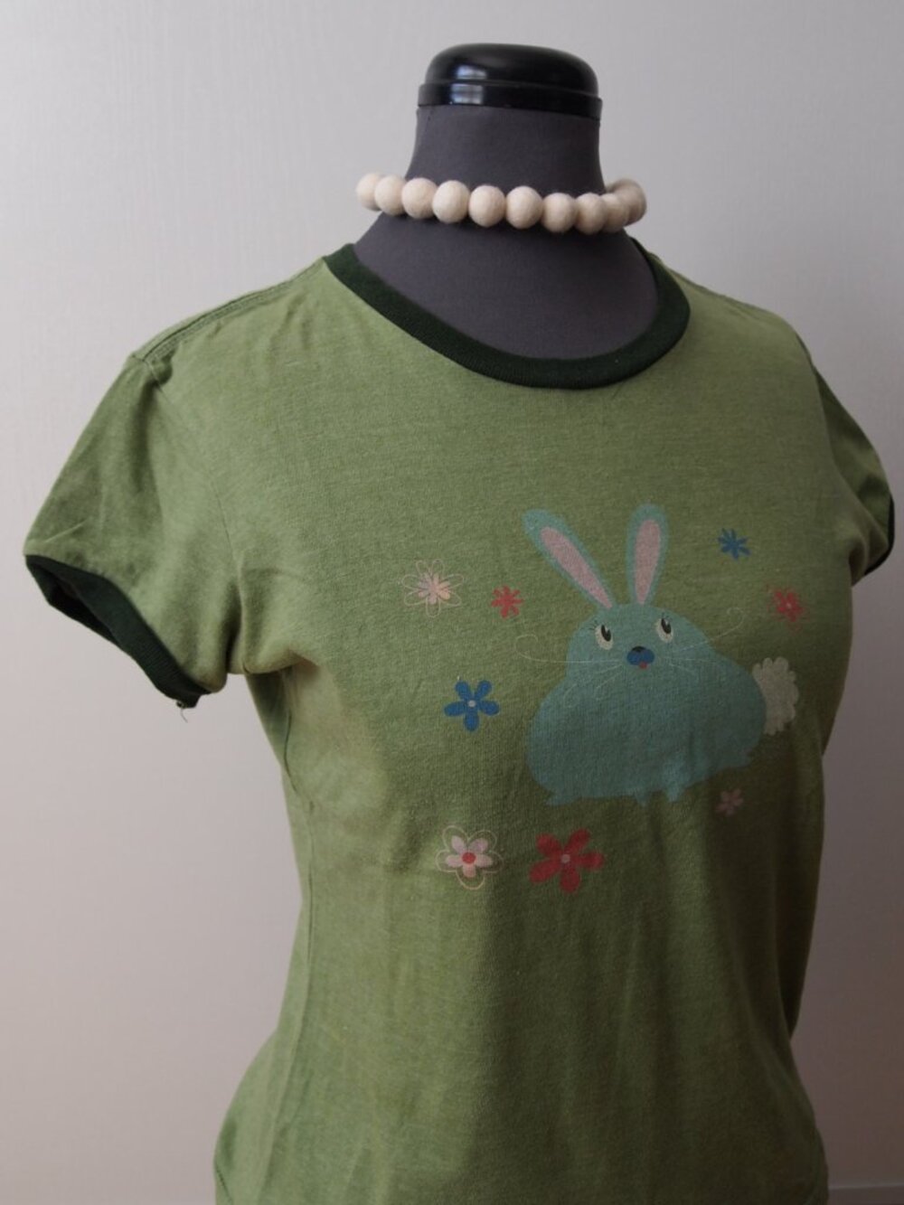 Vintage Cottontail Bunny Baby Tee Shirt Top Mossy Green Coquette Y2K Retro - Picture 2 of 7
